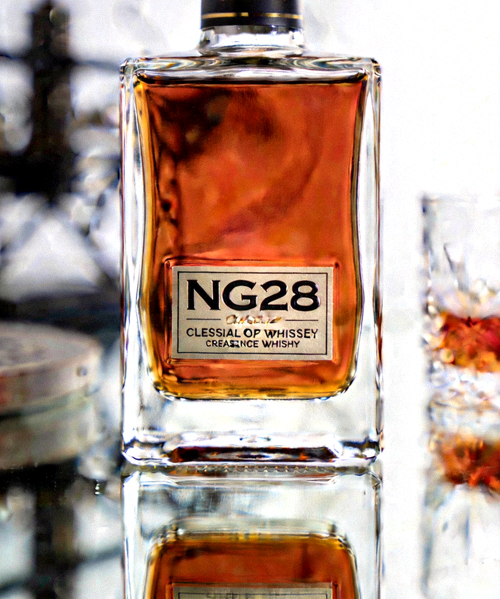 NG28经典酒瓶产品在自然光下的特写展示