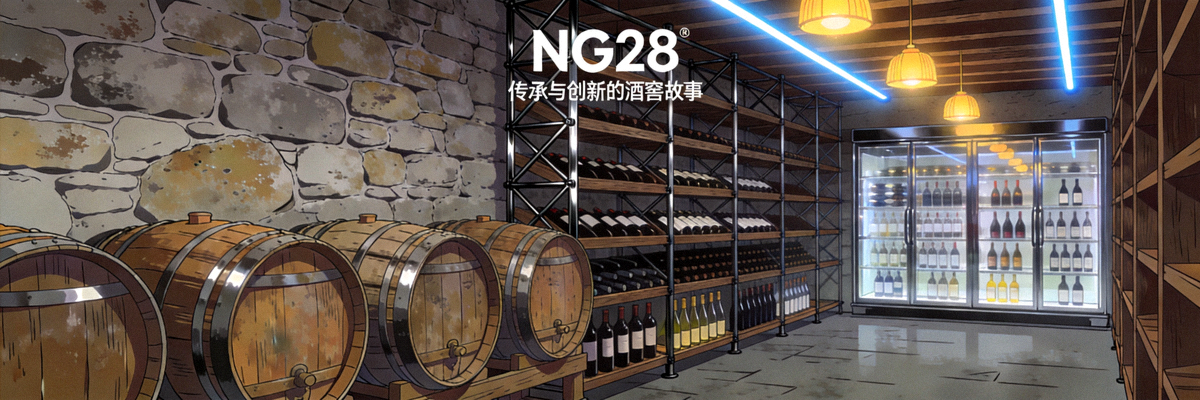 NG28品牌故事背景图展示传统与现代融合的酒窖场景